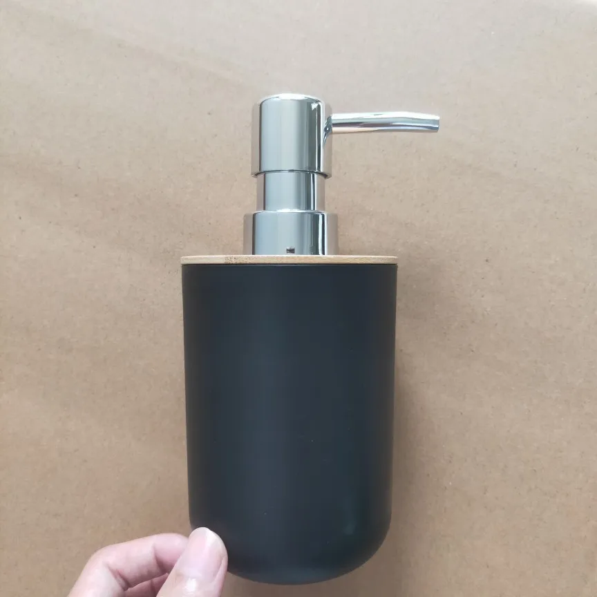 Soap Lotion Dispenser Bathroom Accessories Set Resin and Wood Soap Dish Toothbrush Holder Tumbler Pump Bottle Cup Black or White