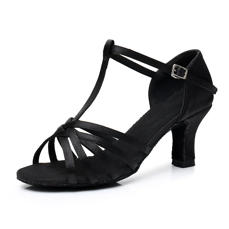 Fashion Black Satin Upper Women Ballroom Salsa Latin Dance Shoes