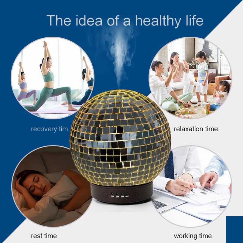 Дискошар, диффузор эфирного масла, зеркальный стеклянный увлажнитель, Электрический ультразвуковой аромадиффузор