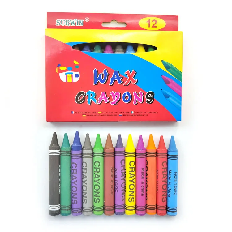 Wholesale 12 Colors Art Supplies Office School Supplies Multi-colors Wax Jumbo Crayons For Children