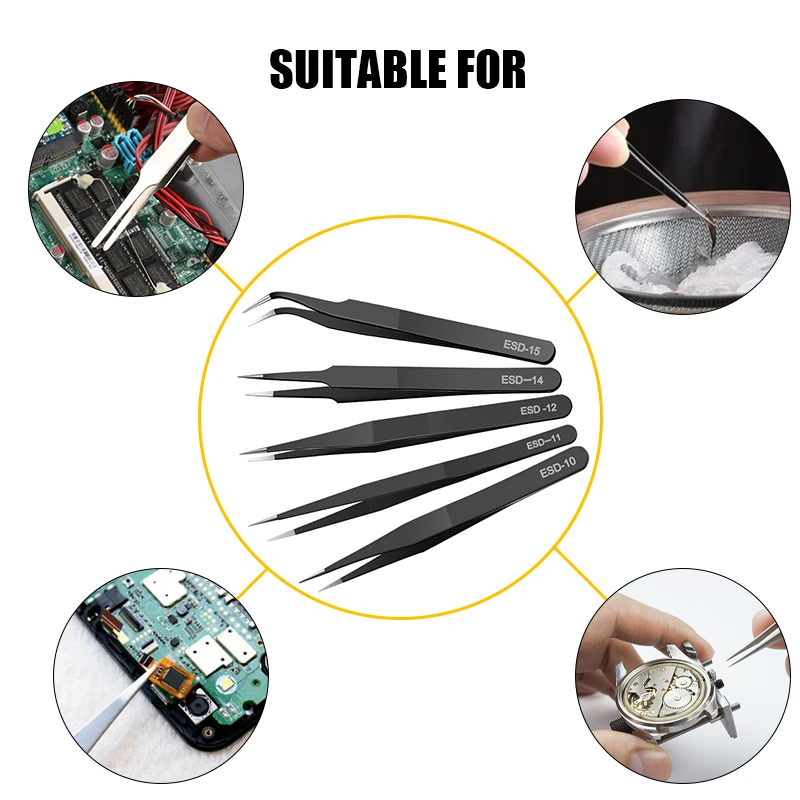 High Quality Stainless Steel anti-static Tweezers Ultra Hard Eyelash Forceps and High-quality Tweezers