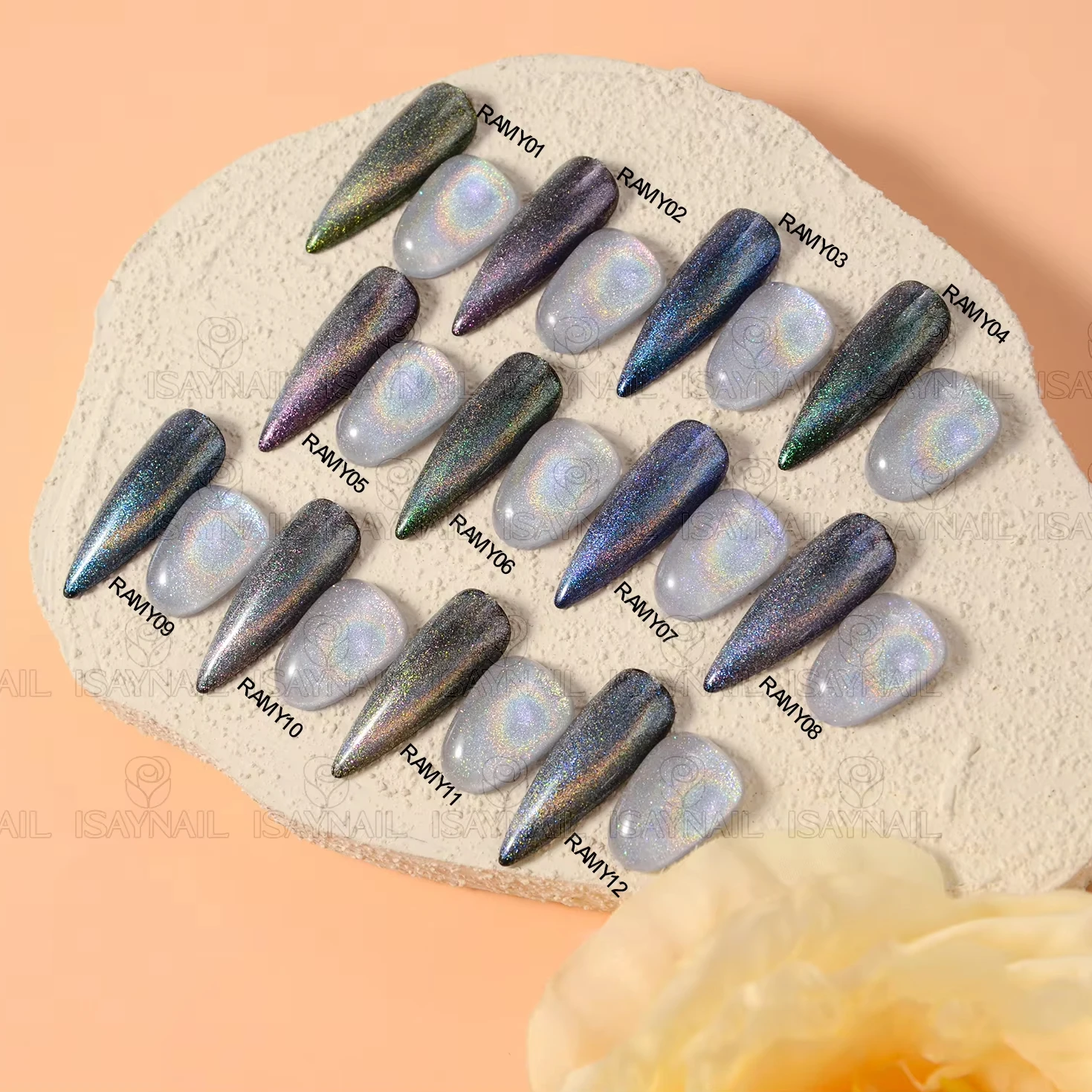 New Arrival Free Sample Art Nails UV Long Lasting Colorful Magnetic Rainbow Cat Eye Gel Polish