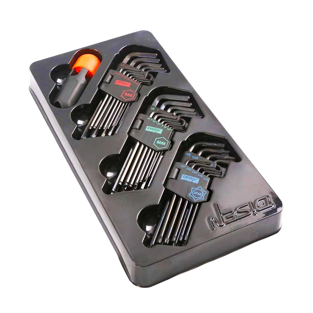 Long arm 36pcs inch / metric / torx ball end allen wrench hex key set