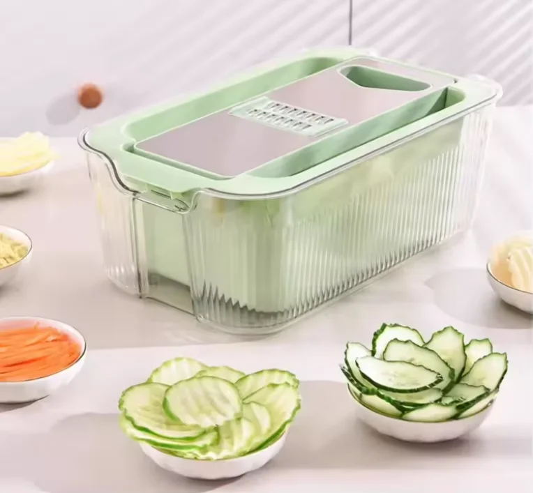 AMZ Hot Selling Manual Vegetable Chopper Multifunctional 6 in 1 Fruit Vegetable Grinder Potato Cutter With Drain Basket