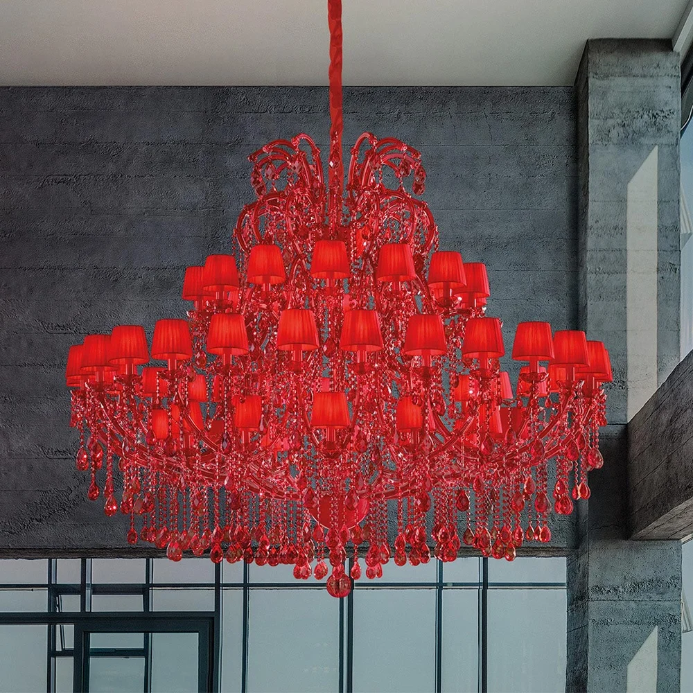 Luxury Crystal Hanging Lobby Hall Large Led Glass Arms Red Maria Teresa Crystal Chandelier Light
