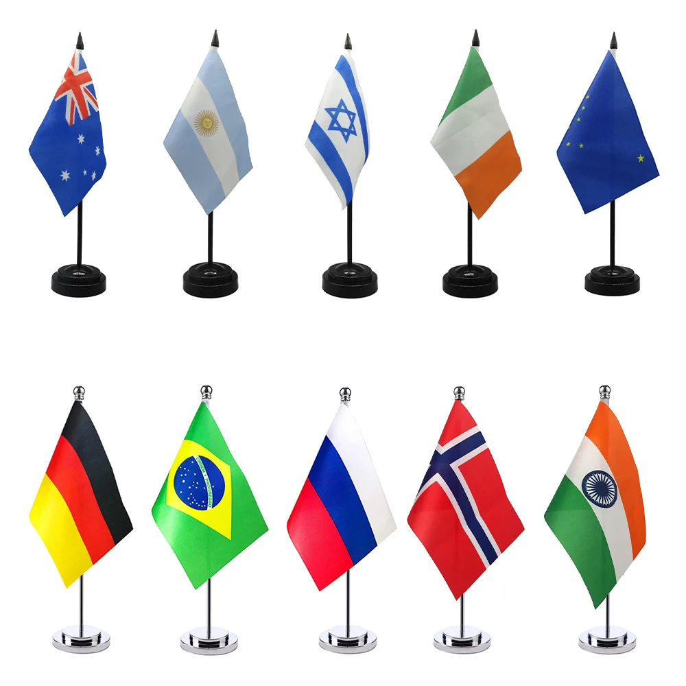 Hannuo Factory High Quality Table National Flag Set Office Desk Table Flags with Stand Base
