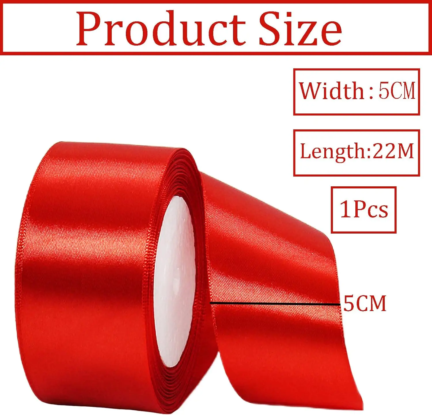 Gift Wrapping 22M 2Inch Ribbon Red Single Side color Satin Ribbon Hair Bow Floral Wed Car Solid Large Decor packaging Ribbon