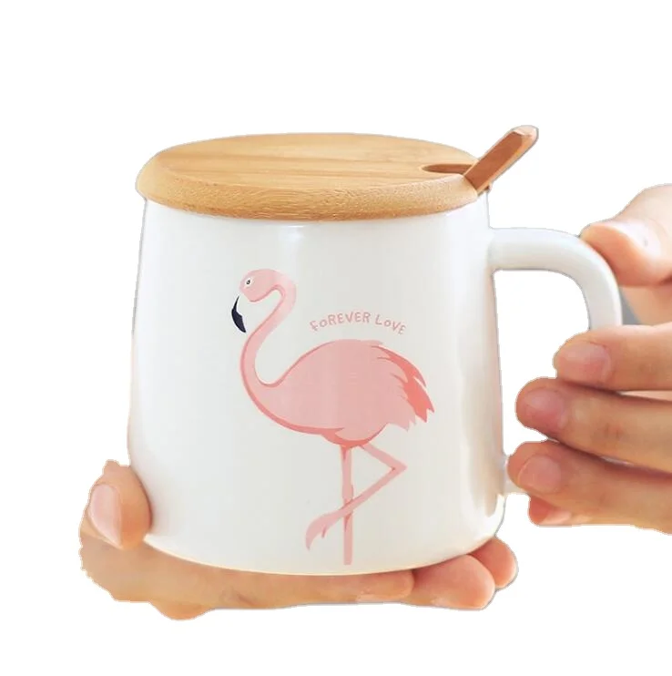 
Flamingo Mug Fire Bird Tableware Series Powder Ceramics Glass With Cover Spoon Coffee Marc Milk Cup Wholesale 