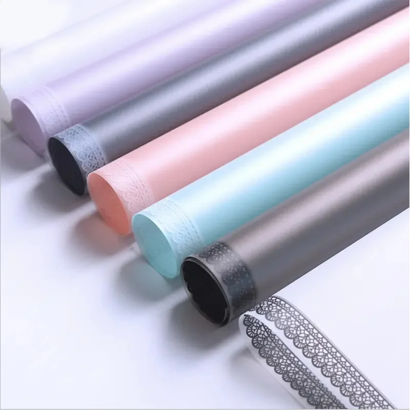 Shinewrap Factory Wholesale 58*58CM Flower Packing Paper Florist Bouquet Wrapping Paper With Lace Edge Translucent