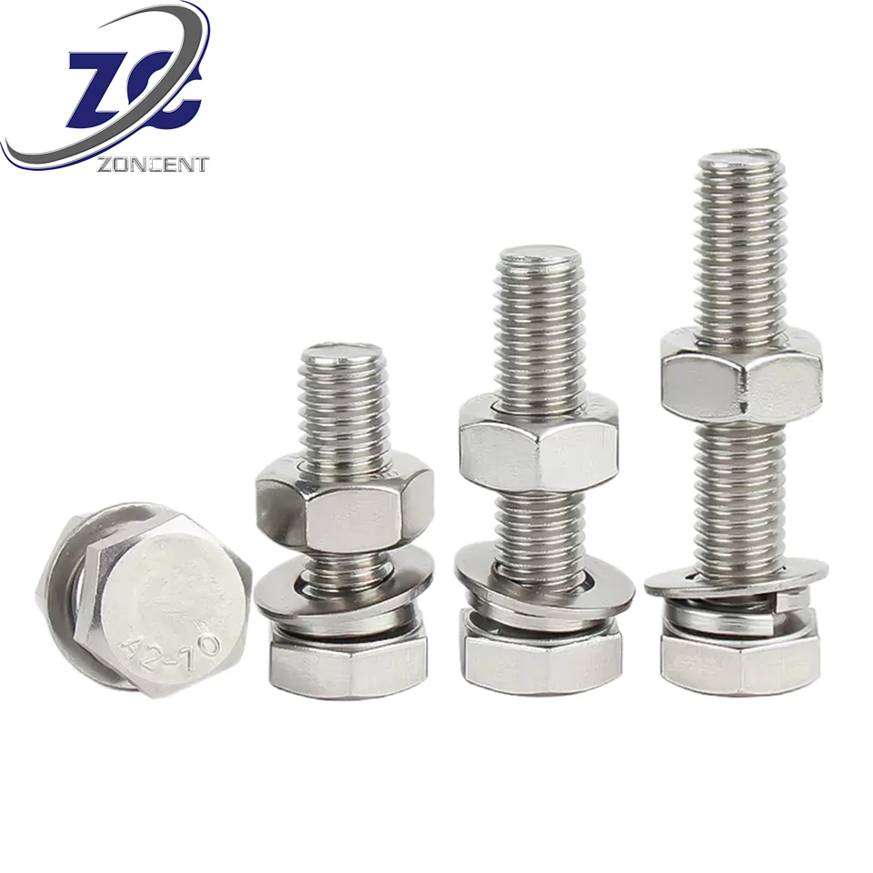 Fasteners stainless steel hex bolt and nuts screw washer A2-70 304 316 CNC lathing BOLT