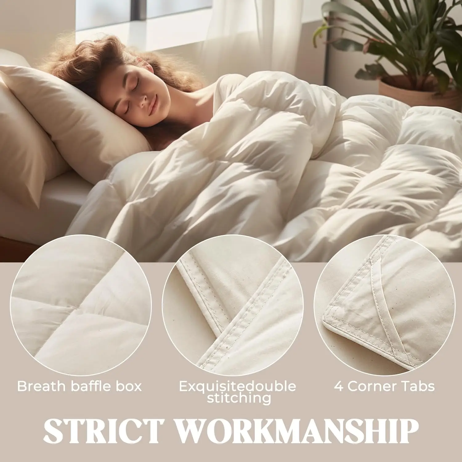 Goose Down Comforter Queen Size Fluffy Goose Feather Down Duvet with Organic Cotton Shell Luxury Down Comforter for All Seasons