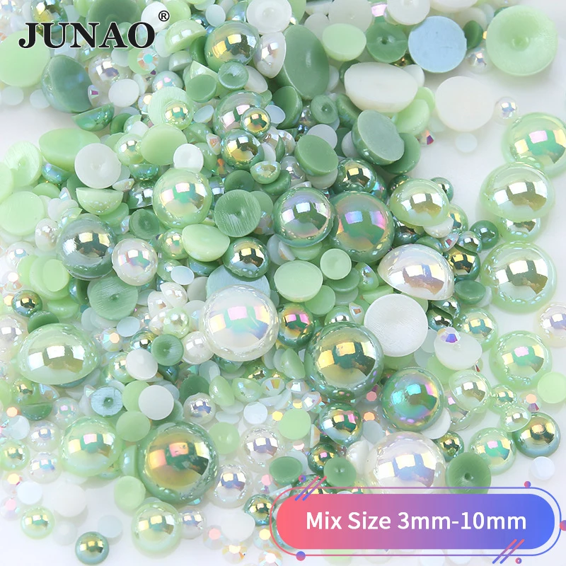 JUNAO Pearls Mixed Size 3-10mm Mix Candy Color Flatback Pearls Child Accessories Mixed Resin Rhinestones For Dress Nail Art