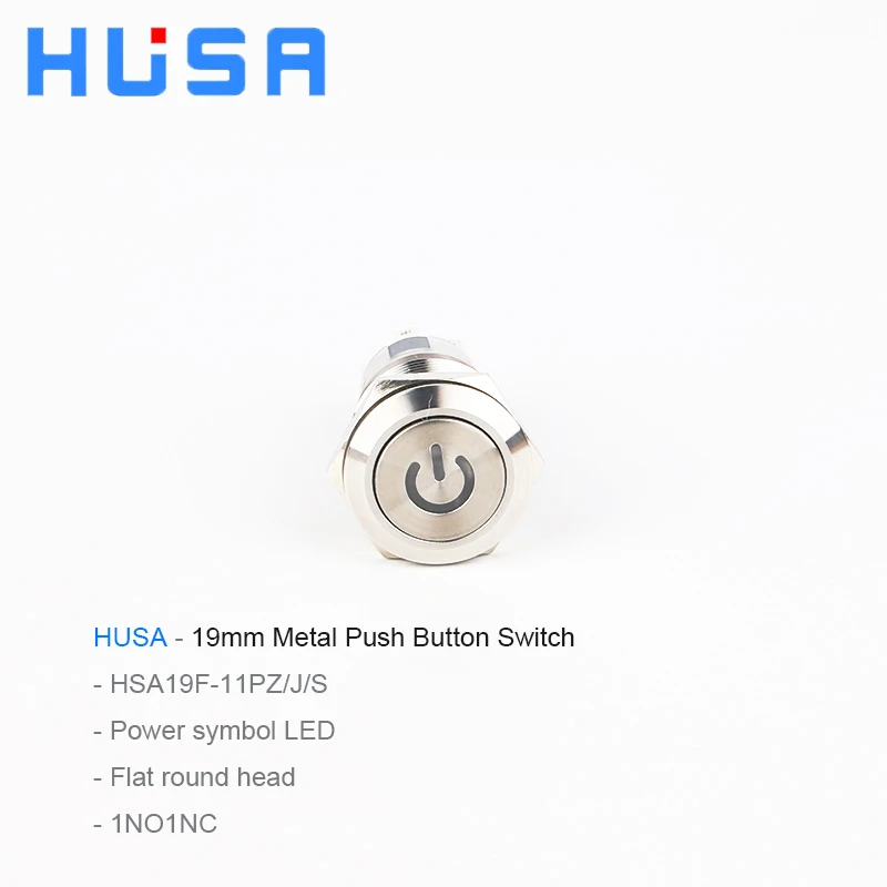 Factory Cheap Price 19mm Flat Round Head 1no1nc 12-24v Power Symbol Led 8 Pin Latching Waterproof Metal Push Button Switch