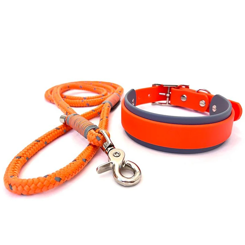Собачий ошейник с поводком из ПВХ, индивидуальные цвета, экологически чистый водонепроницаемый собачий ошейник и поводок