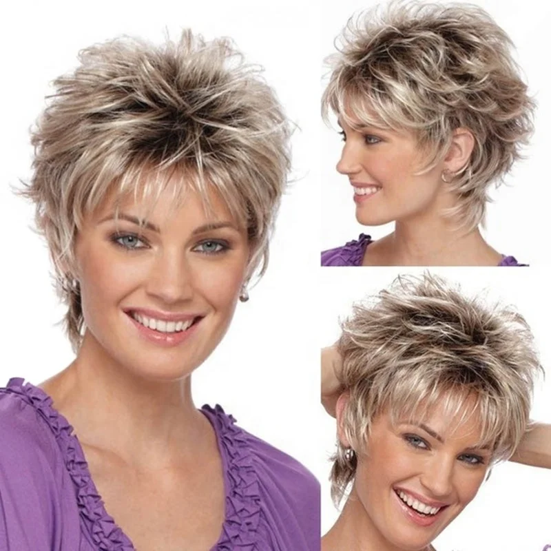 Brazilian Hair short curly grey color synthetic wig ,medium cap,heavy density