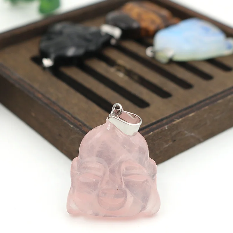 Natural chakra hand carved crystal Reiki healing happy buddha charm stone jade necklace pendant for boyfriend