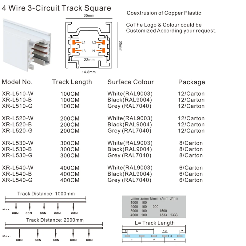 Hot sale 4 Wires spotlight  track system 3 Circuits lighting  track light rail for track spotlight