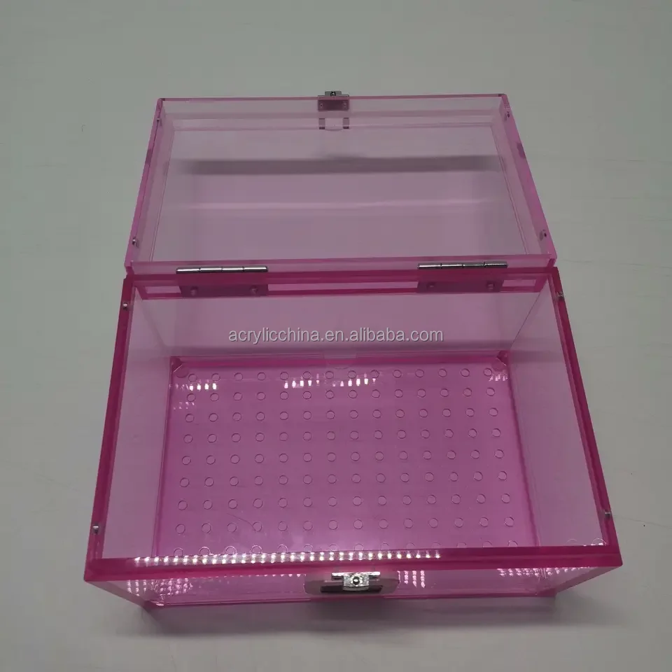 customized storage acrylic trunk with gold metal acrylic cigar box with Humidity detector lucite case