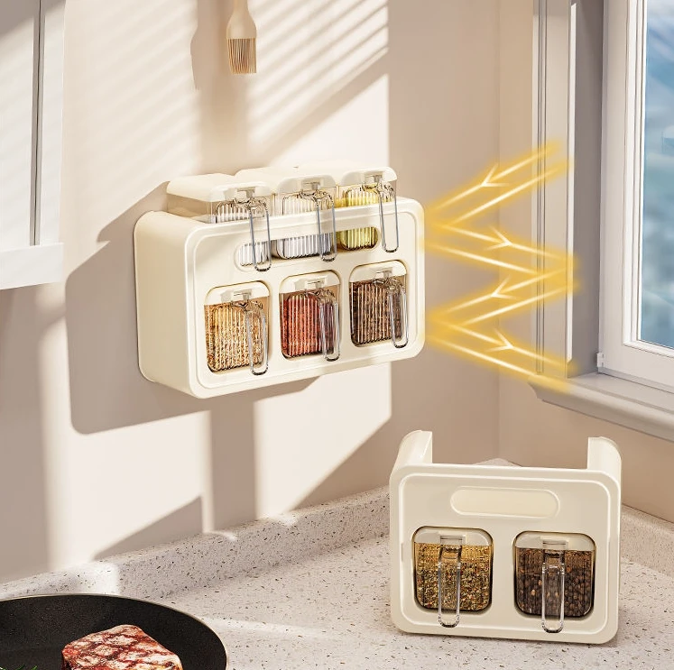 Wall-Mounted Household Kitchen Seasoning Box Set New Seasoning Jar for Salt Monosodium Glutamate Food Use
