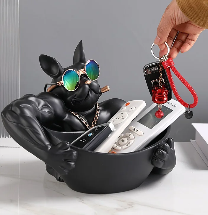 2024 NEW POLYRESIN MUSCLE FRENCH BULLDOG HOLDING HOUSE TABLETOP DECORATIVE CANDY BOWL BOX HOLIDAY GIVEAWAY GIFT SCULPTURE TOY
