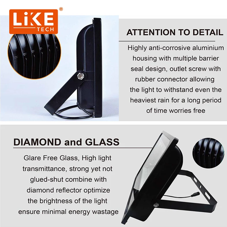 Liketech 30w 60w 90w 100w 200w 300w 400w 500w 2000w IP67 waterproof street garden solar flood light 1000w outdoor