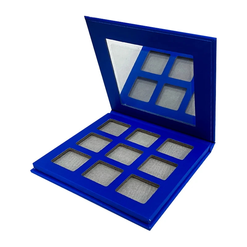 wholesale custom logo Blue 9 color magnetic empty mirror makeup eyeshadow palette box private label shining matte glossy