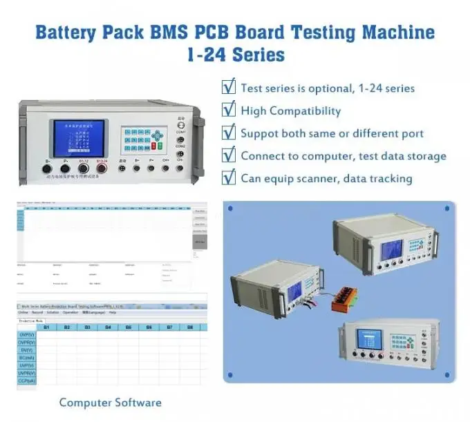 bms li ion battery tester bms 60v For Lifepo4 Battery Pack tester 3s-24s 30a-500a 12v-72v  touch display screen accessories
