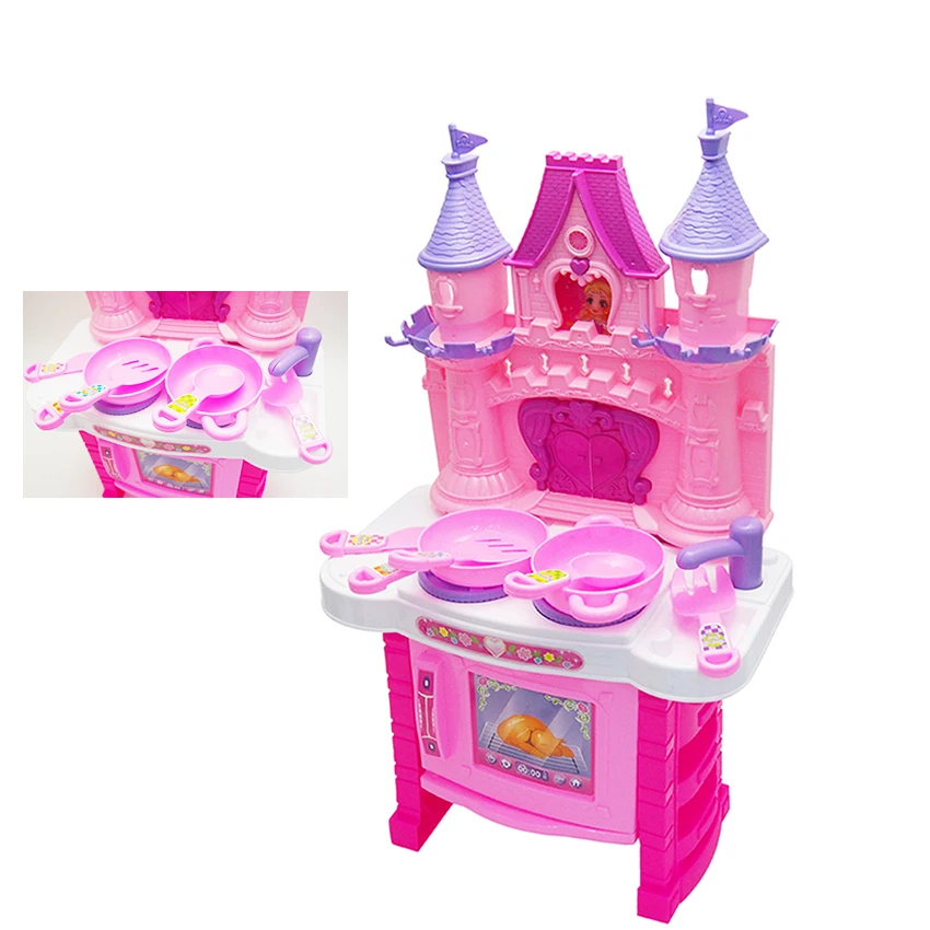 New Arrival Fancy Preschool Plastic Pink Castle Cooking Set Interactive Toy Baby Food Toys Kitchen Girls Pretend Play Music Toys