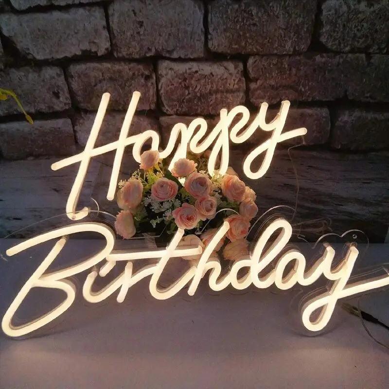 Happy birthday LED neon letters party background wall decoration good atmosphere glowing neon lights