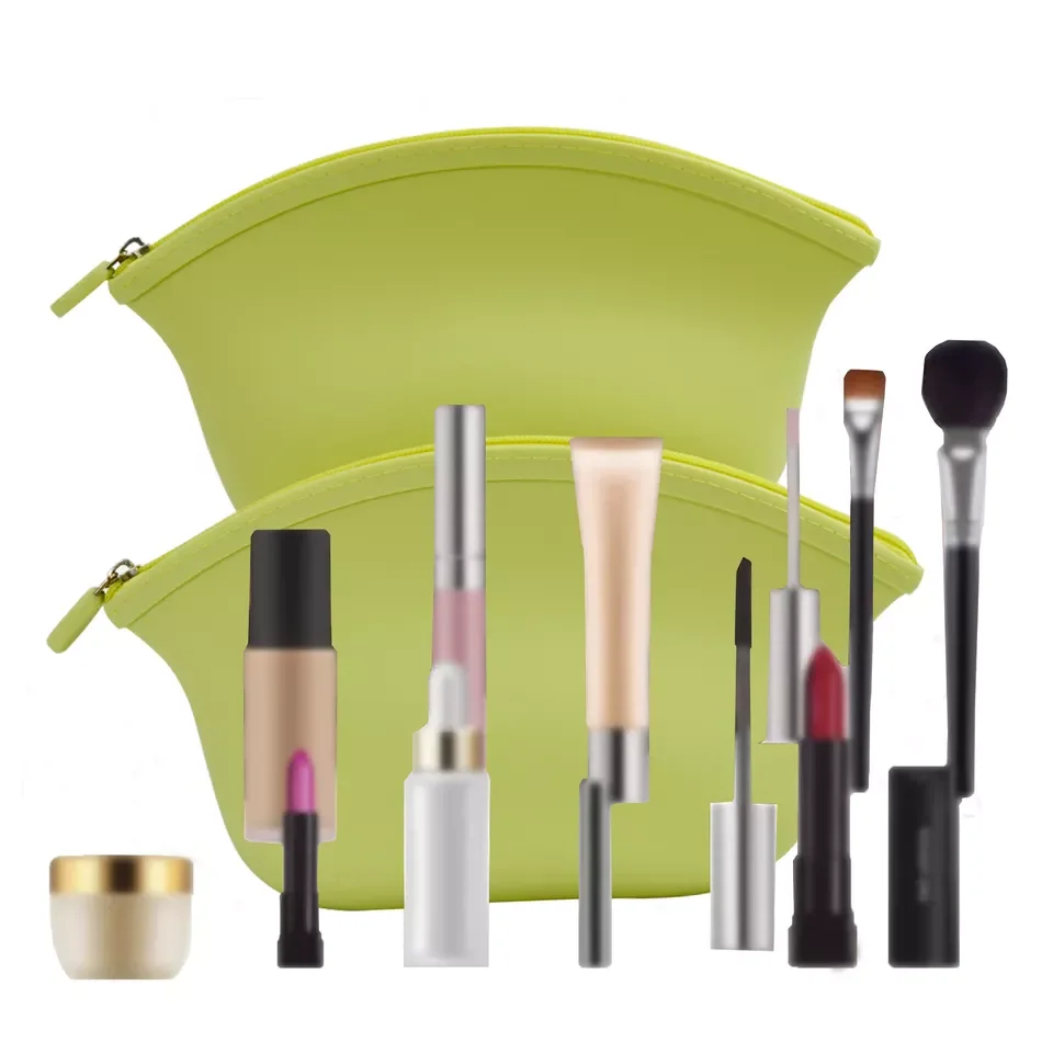 Custom Printed Waterproof Eco-friendly Beauty Makeup Pouch Bag Silicone Cosmetic Bag Case With Zipper
