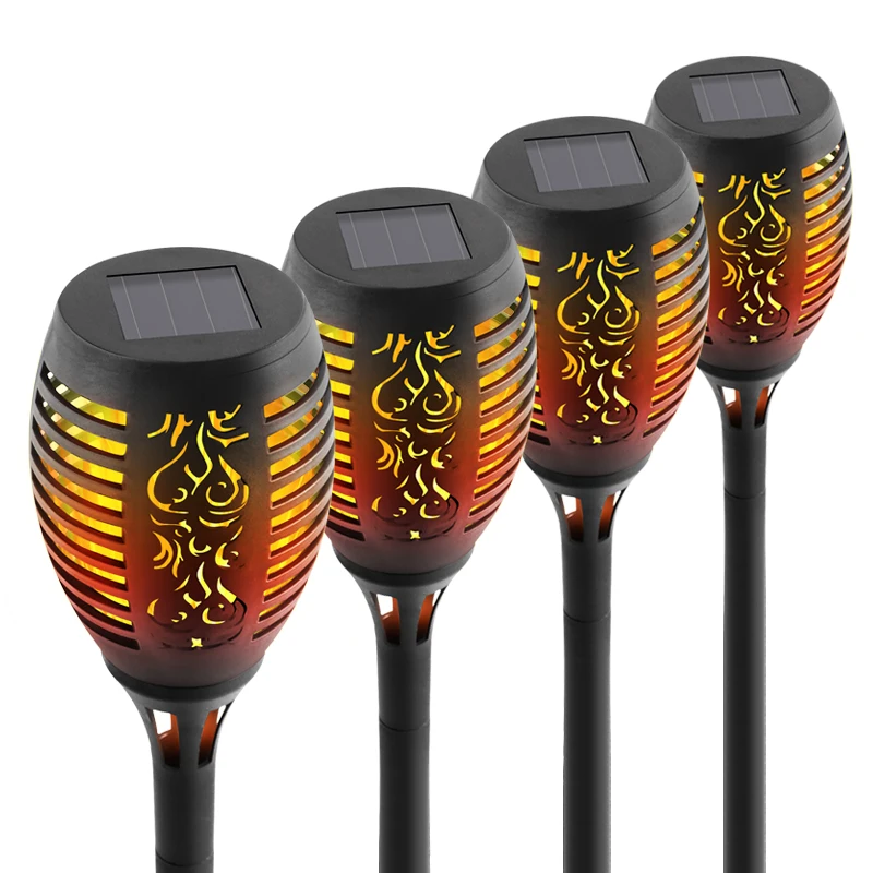 4pcs Outdoor Waterproof Solar Torch Lights LED Flame Lamp for Garden Pathway Vivid Dancing Flickering Flames
