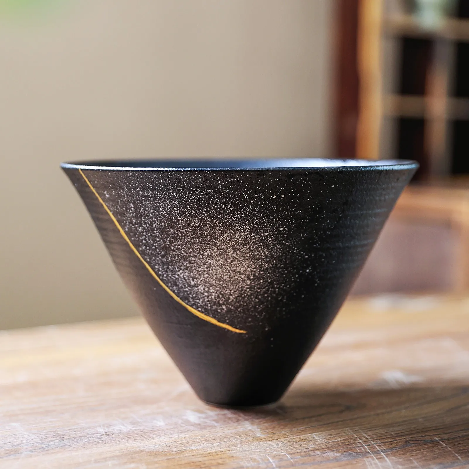 Ceramic Snowy Pond Square Bamboo Hat Bowl Flower Insertion Device Vase Flower Pot Simple Zen Living Room Desktop Decoration