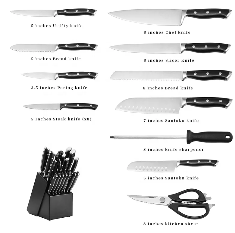 19 pcs custom logo Stainless steel forged Japanese chef kitchen knife set with wooden block set