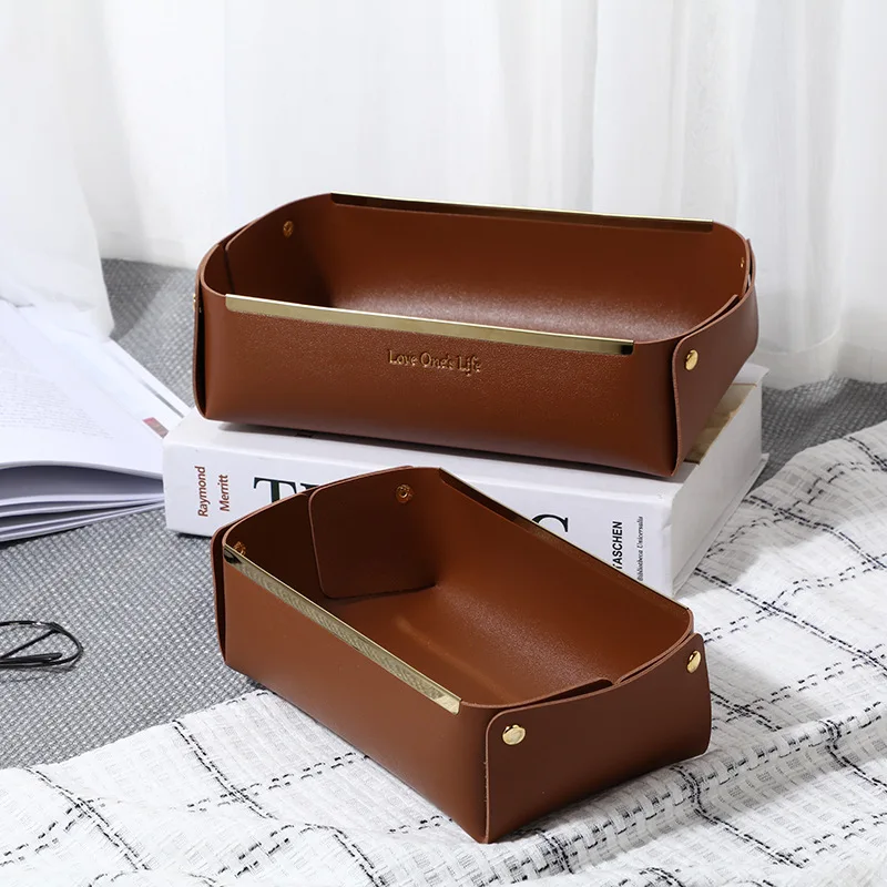 Custom Foldable Storage Bags Box Cosmetics Tray Organizer Luxury Leather Desktop Storage Basket Organizer for Home Decor
