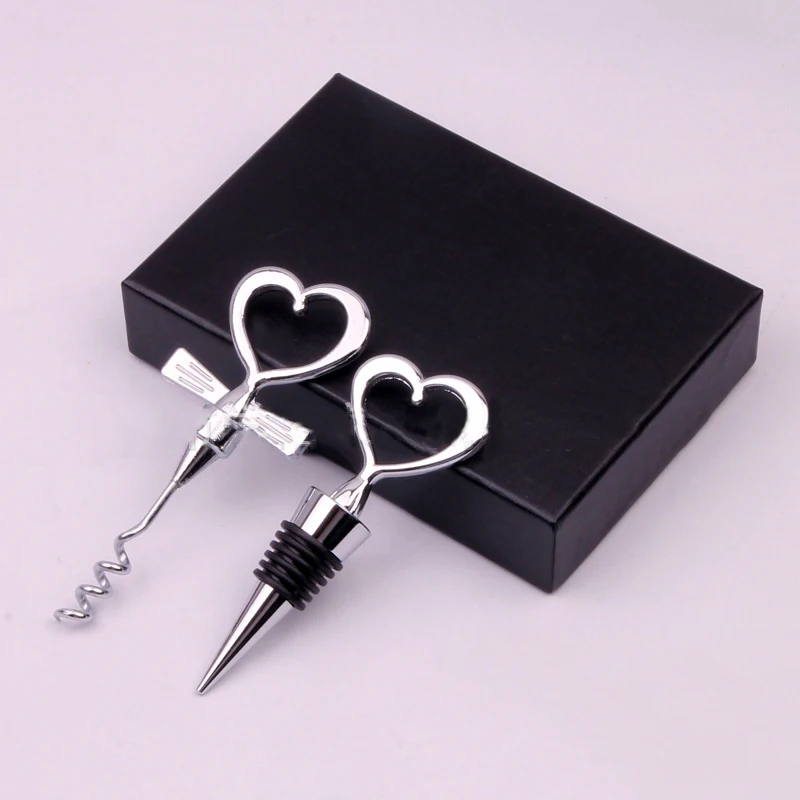 Useful Wedding Gifts Opener And Wine Stopper Set With Heart Design