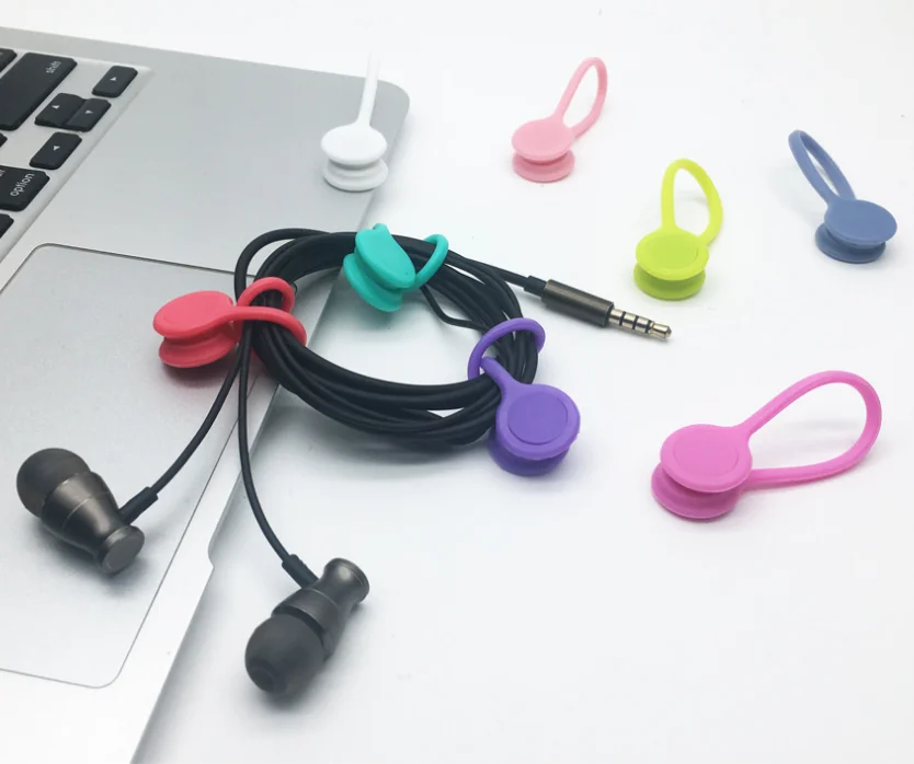 Custom logo silicone magnetic clip cable twist ties