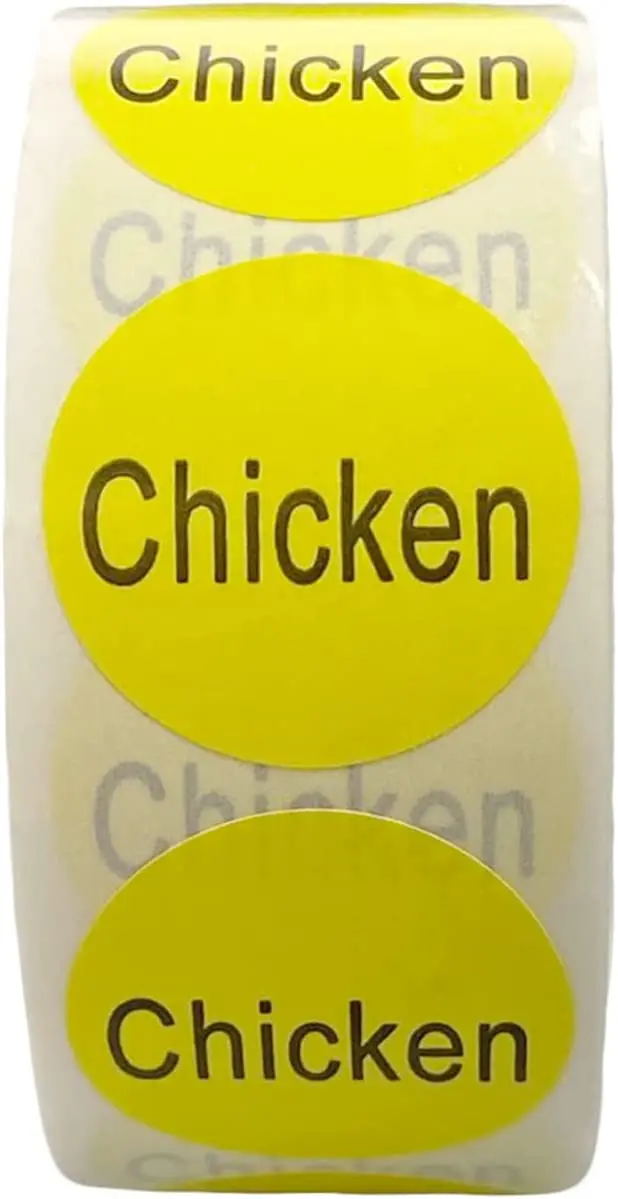 Custom frozen food labels with 500 self-adhesive circles per roll