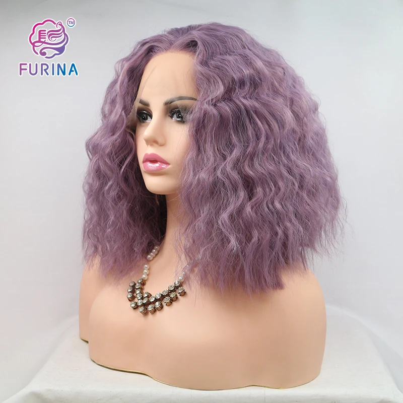 Furina Fashion Purple Fluffy short Bob curly hairpiece wigs synthetic hair for white women heat resistant fiber synthetic wigs