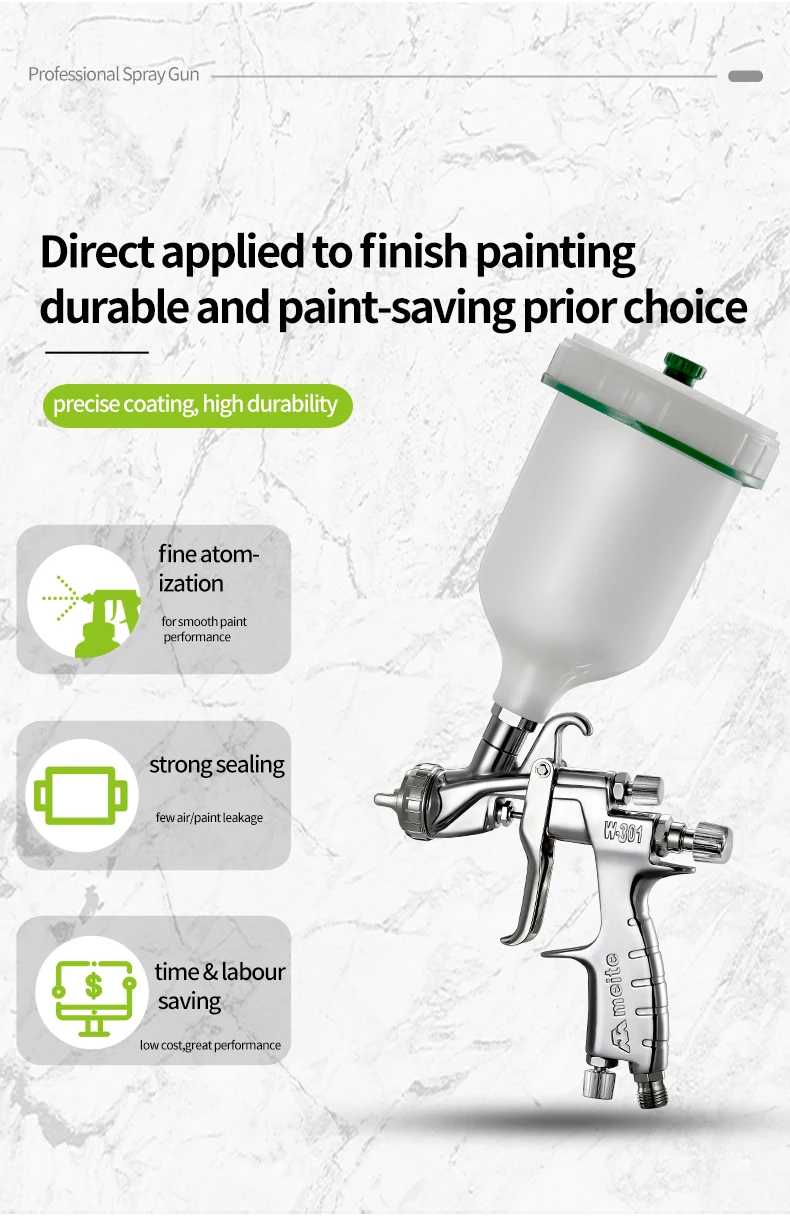 meite MT-W301 paint spray gun spare parts pneumatic power spray gun with central gravity 600cc cup for smooth painting