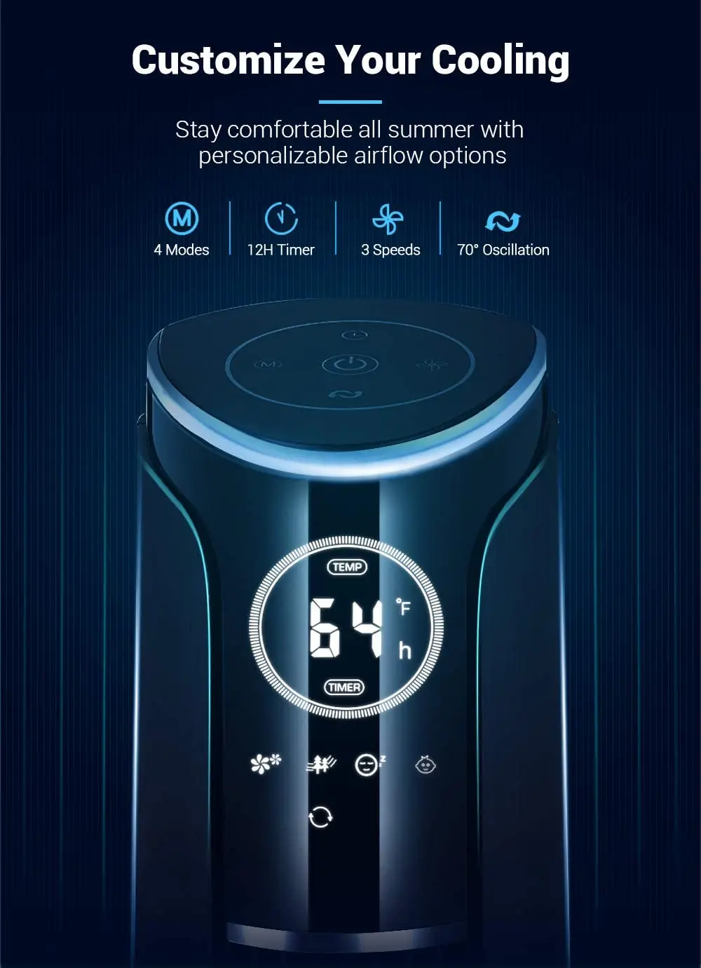 Oscillation Tower Fan Digital Control Remote Bladeless Cool Tower Fan Electric Stand Fan With Timer