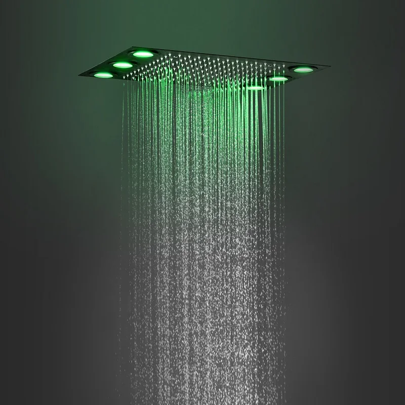 Bathroom Stainless Steel LED Shower Panel Ceiling Mounted Rainfall Matte Black Massage Jets Let Shower Set