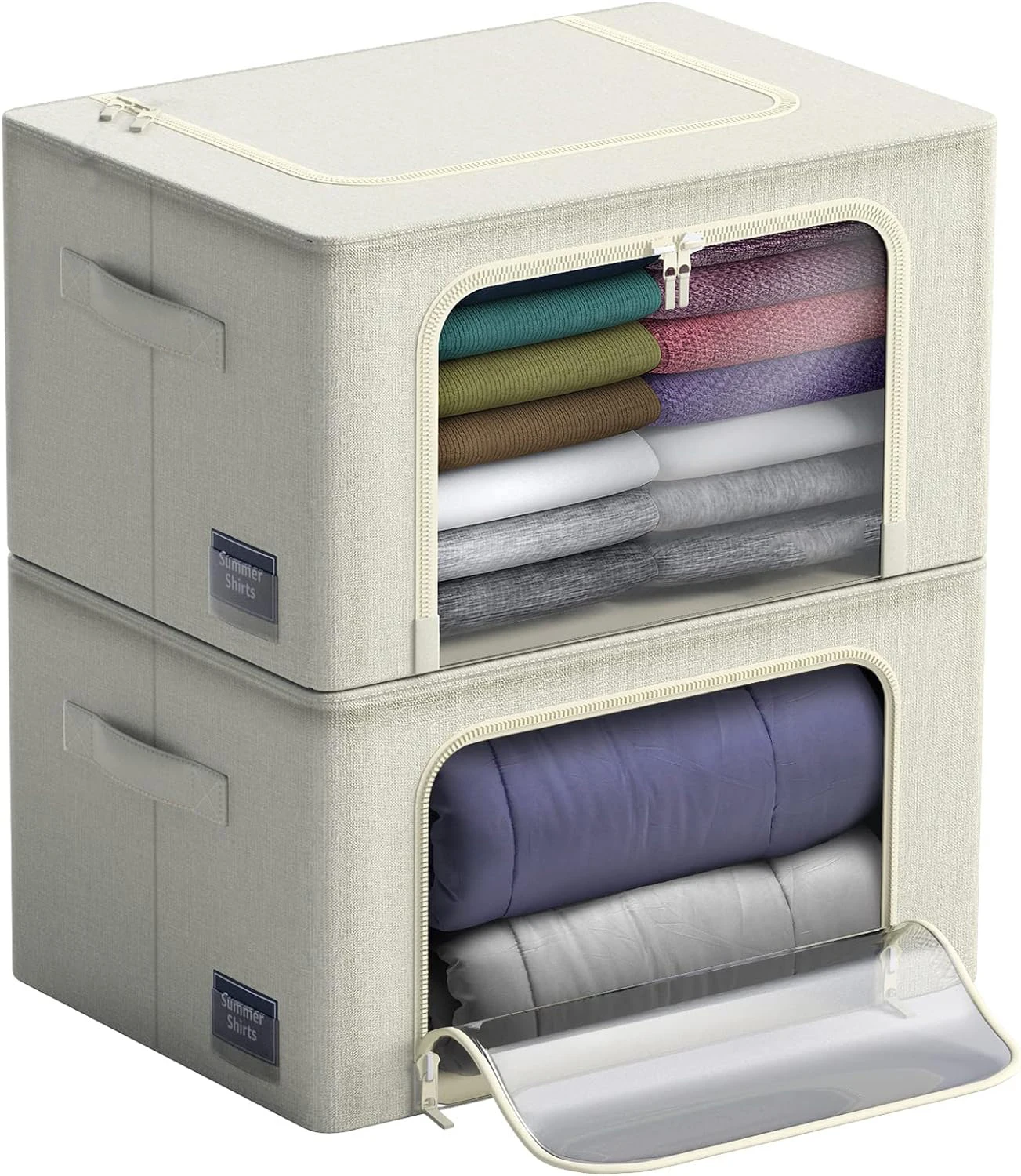 KUYUE Modern Design Jumbo Storage Bins Fabric Clothes Organizer Bags Storage Containers Metal Frame Stackable Foldable Oxford