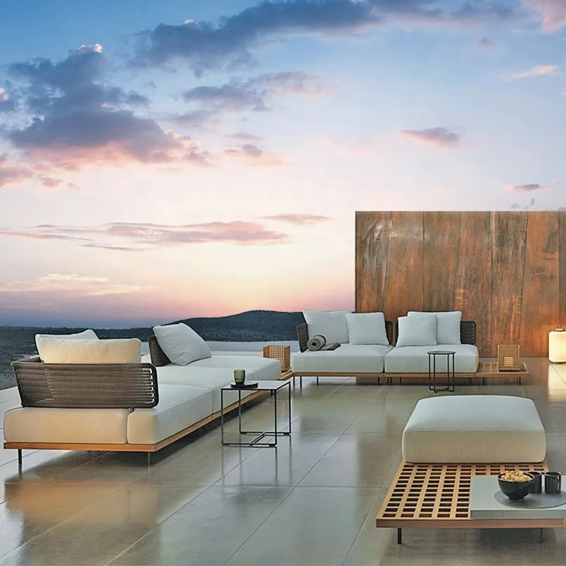 Home Rattan Teak Wood Outdoor Sofa Garden Furniture Set Solid Wood Sofa Outdoor Furniture Garden Sets