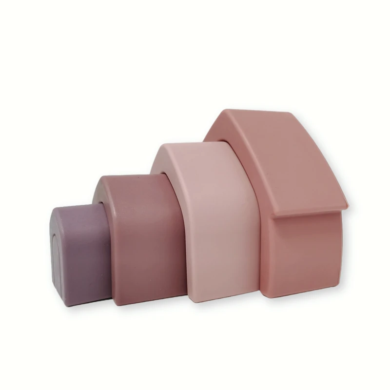 Kids Educational Silicone Nesting Stackable Building Blocks Baby Silicon Stacking House Toys Set
