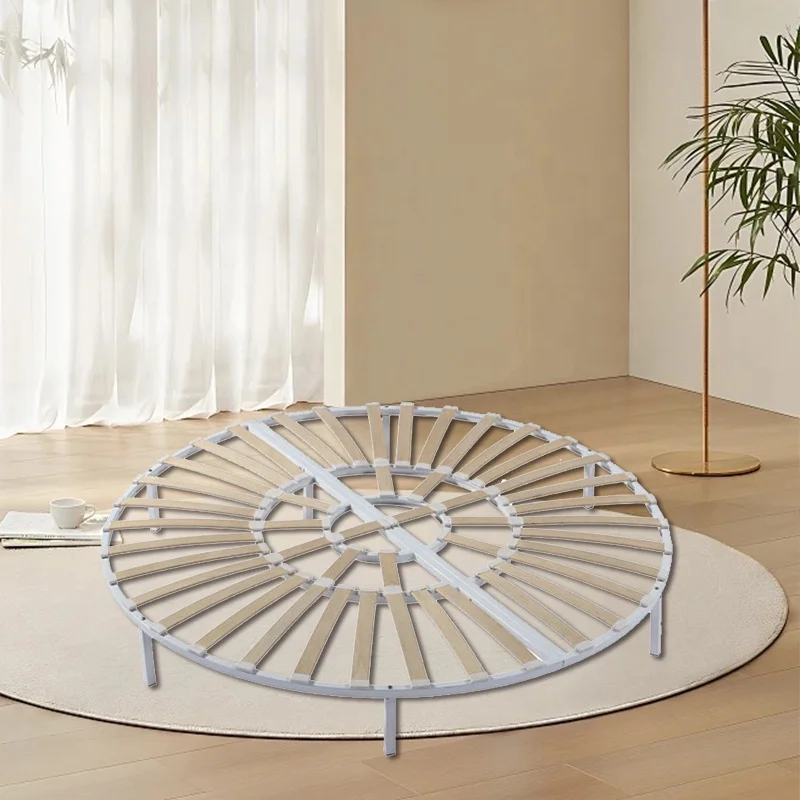 Special Shape Luxury King Size Wood Queen Round Bed Frame With Strengthen Wooden Slats