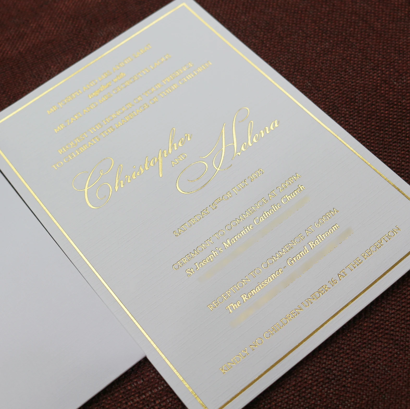 Elegant Linen Paper Christian Wedding Invitation Invite Card For Marriage With RSVP Card And Pocket