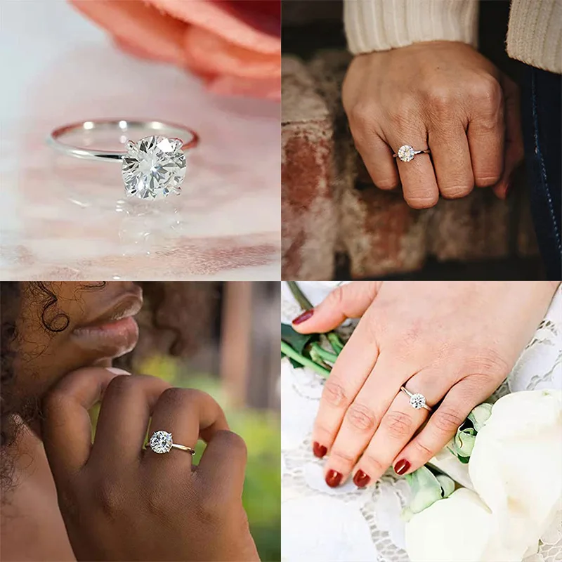 Luxury S925 Silver Environmentally Friendly Plating 5a Cubic Zirconia Flash Diamond Engagement Stacking Wedding Ring Women