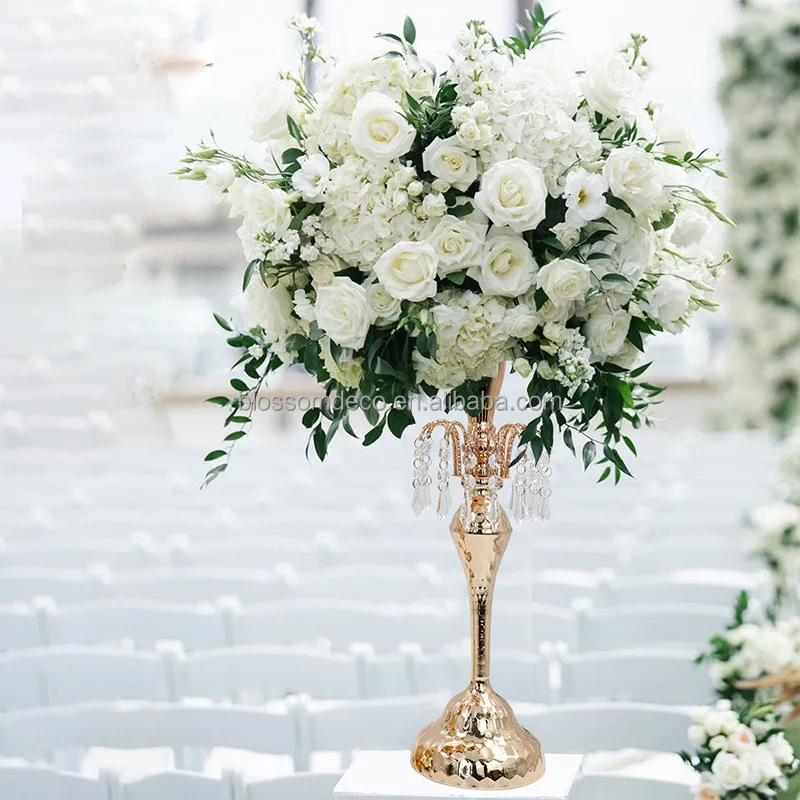 Shiny Crystal Gold Flower Stand Candlestick Vase wedding centerpieces & table decorations