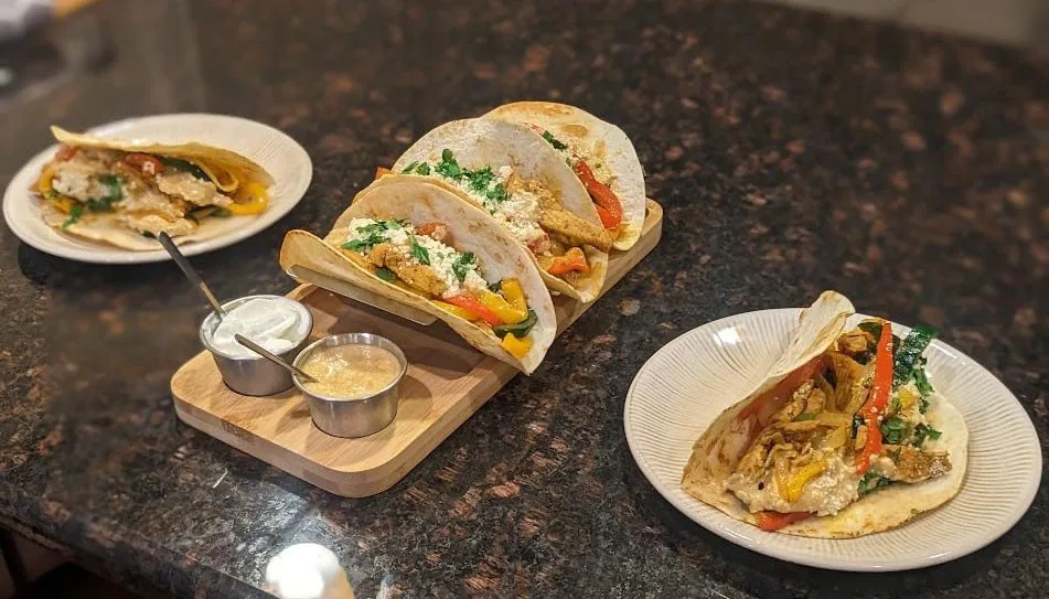 3-in-1 Taco Holder Kit Set Stainless Steel Shell Stand Bamboo Serving Tray with Sauce Cup