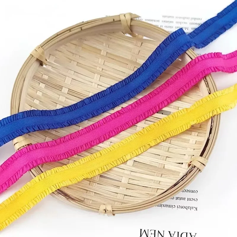 Meetee AP126 13mm Elastic Band Clothes Pleated Ribbon Ethnic Style Lace Webbing DIY Sewing Decorative Fabric Accessories